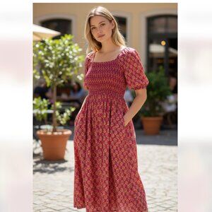 NWT LEA Cotton Floral Crochet Trim Short Sleeve Midi Dress SZ-3X Magenta Pink